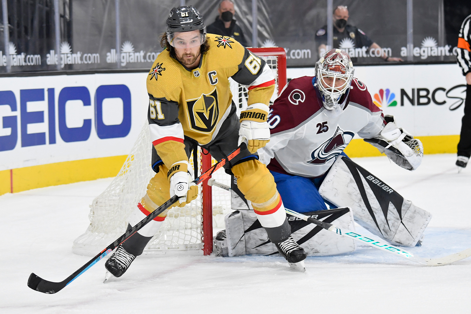 Mark Stone #61 of the Vegas Golden Knights skates during the first period against the Colorado Avalanche at T-Mobile Arena on April 28, 2021