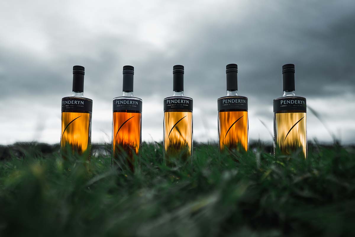 five bottles of Penderyn whisky, distilled in Wales