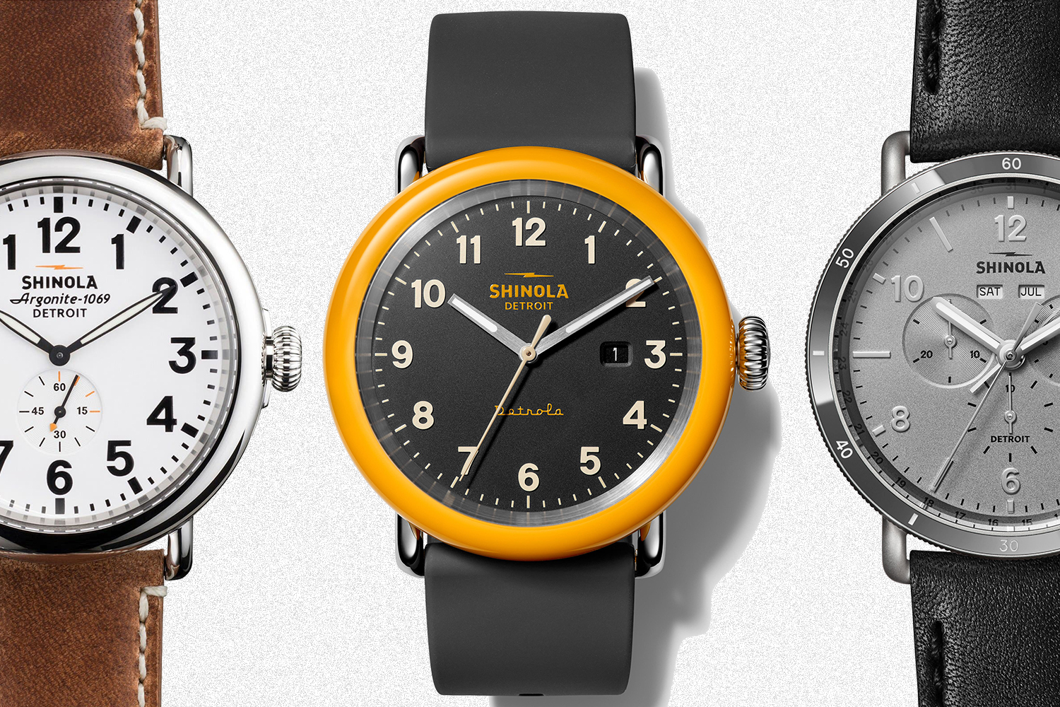 A Shinola Runwell, Detrola and Canfield Sport watch
