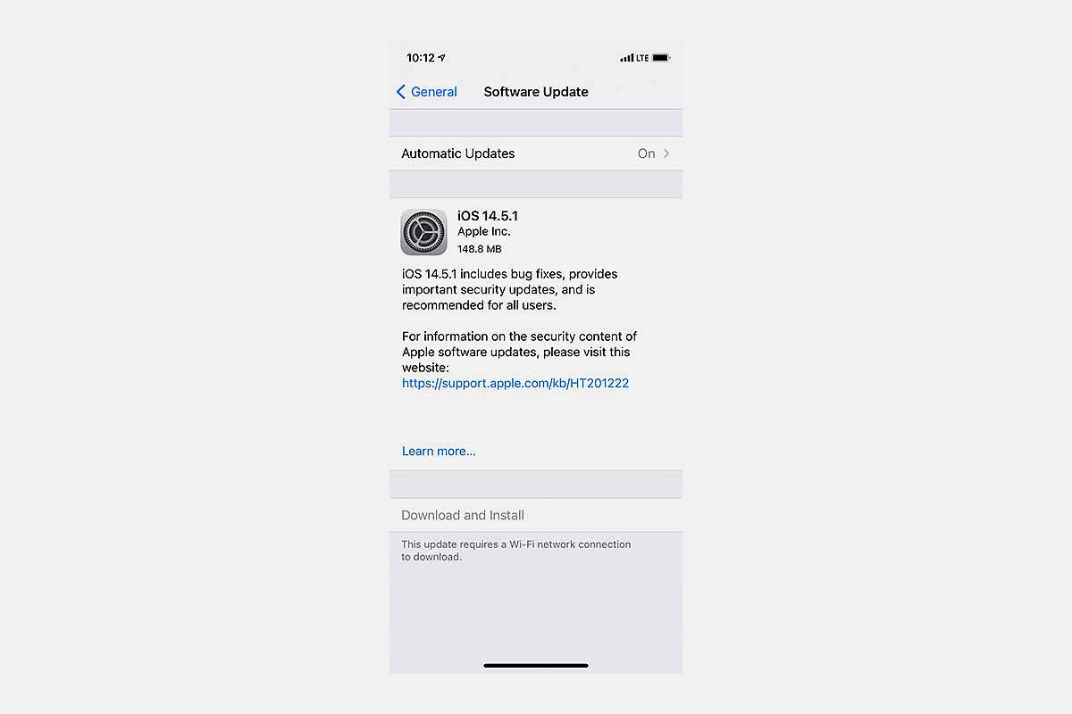 iOS 14.5.1 update screen