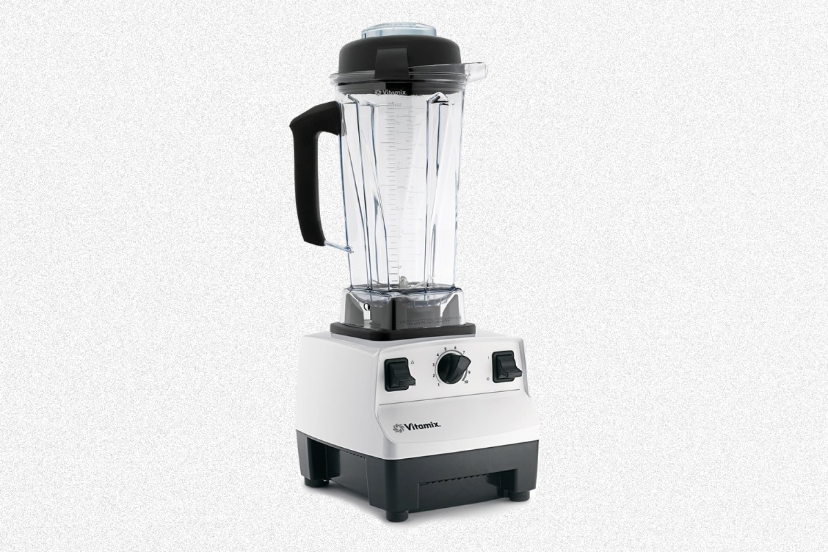 The Vitamix 5200 Standard blender in white on a grey background
