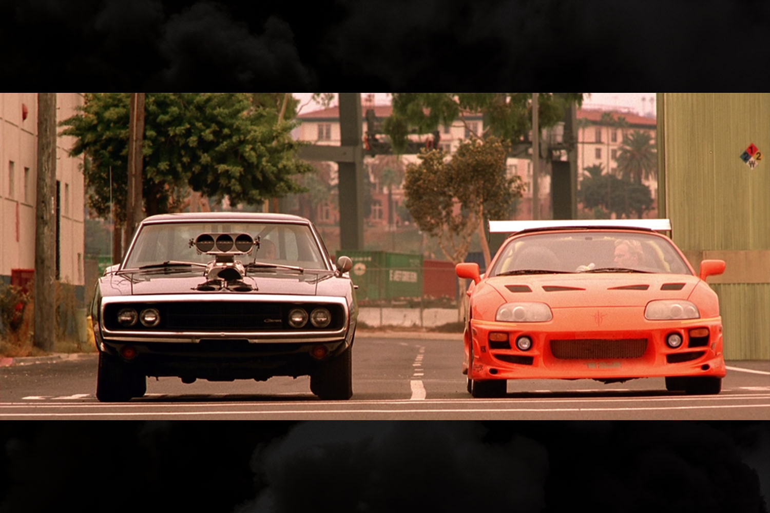 The final race in the original The Fast and the Furious, Dom's ridiculous 1970 Dodge Charger R/T versus Brian's 1994 Toyota Supra MK IV