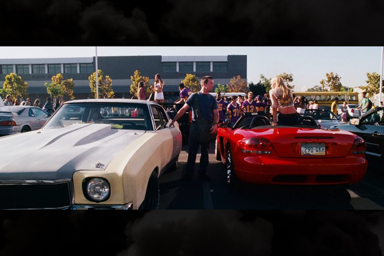 Sean Boswell's 1971 Chevrolet Monte Carlo sitting in the school parking lot during the opening scenes of The Fast and the Furious: Tokyo Drift