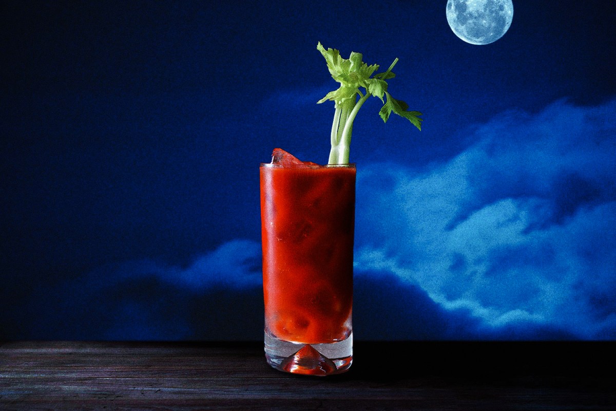 a Bloody Mary in front of a full moon
