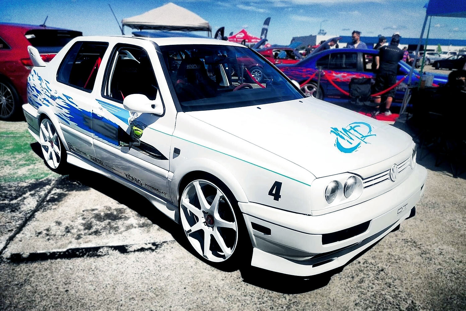 A replica of the white Volkswagen Jetta driven by Jesse (Chad Lindberg) in the first Fast and Furious movie, built by Dominic Dubreuil