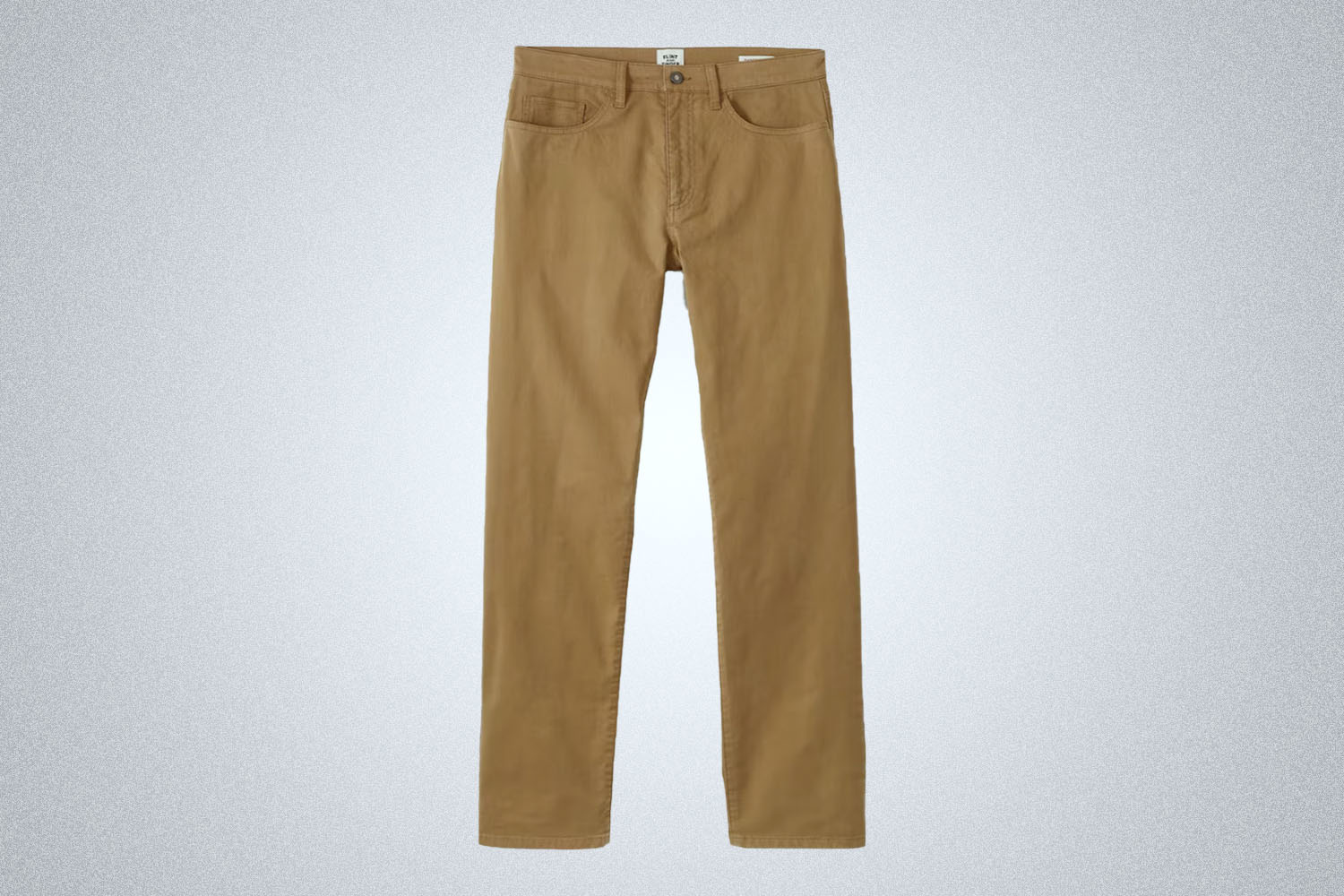 a pair of brown Flint and Tinder 365 chinos on a grey background
