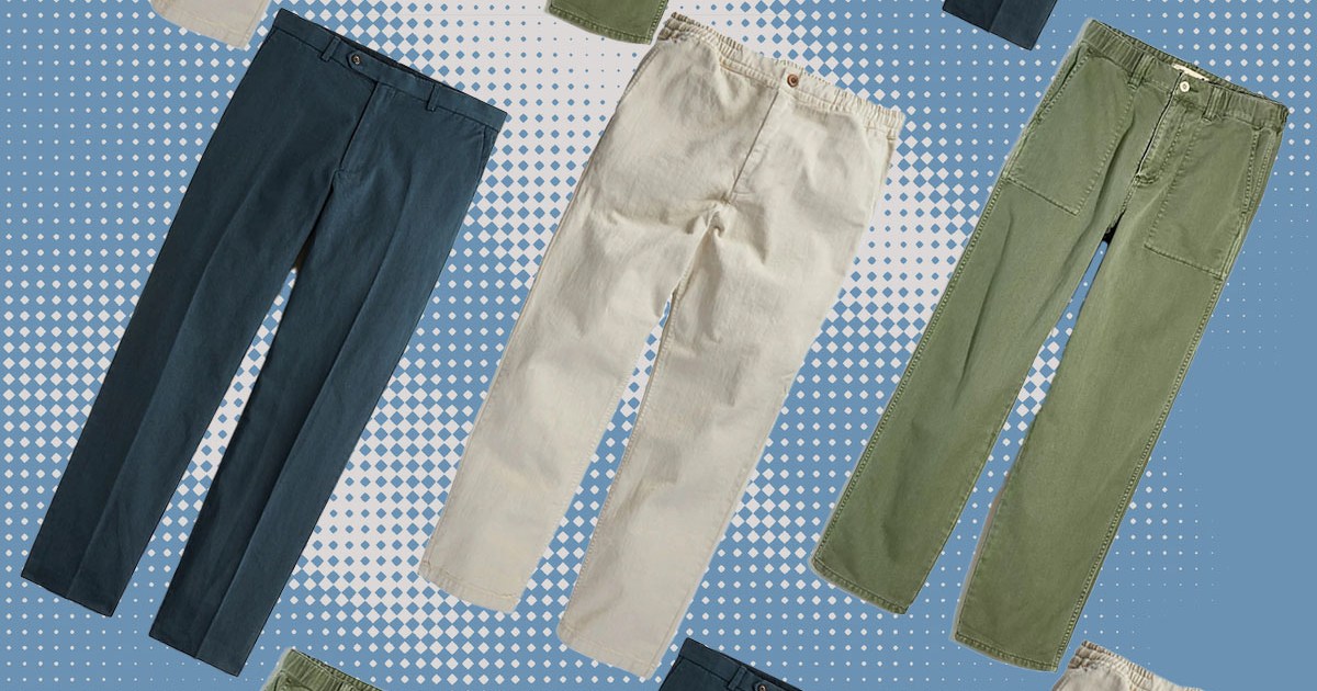 a collage of pants on a gradient dot background