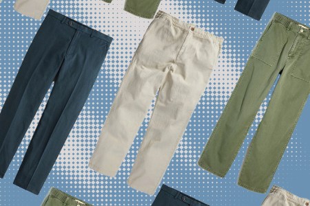 a collage of pants on a gradient dot background