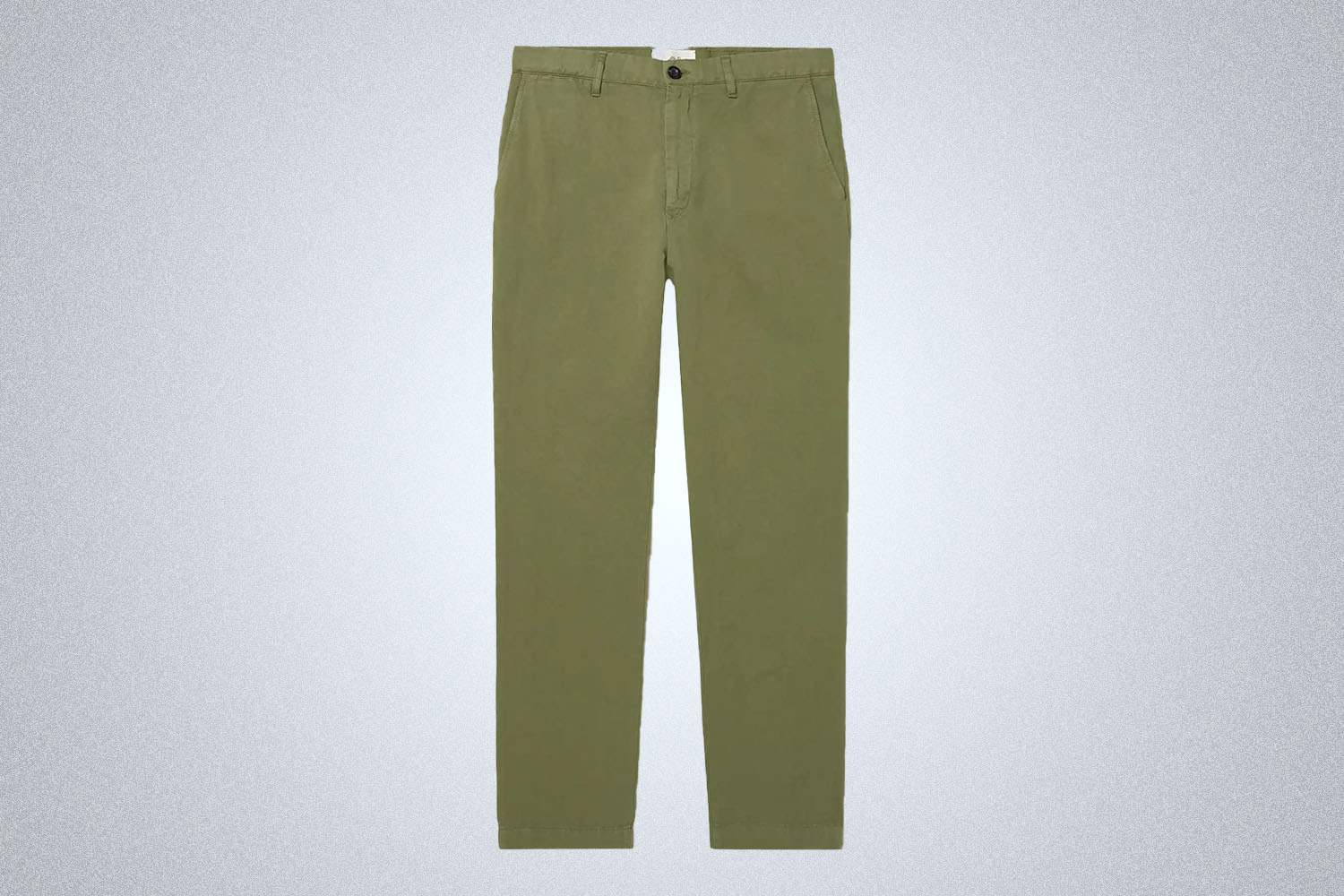 a pair of green chinos from Mr. Porter on a grey background