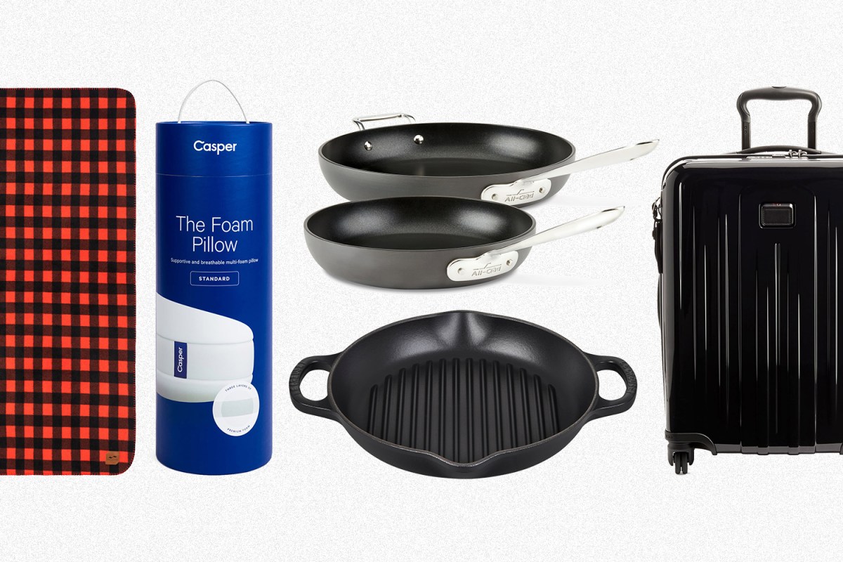 A Slowtide blanket, Casper pillow, All-Clad and Le Creuset cookware and Tumi luggage