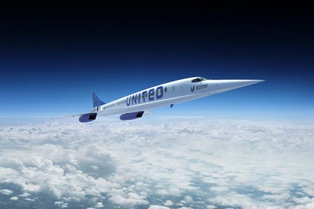 An artist’s rendering of a United Airlines Boom Supersonic Overture jet