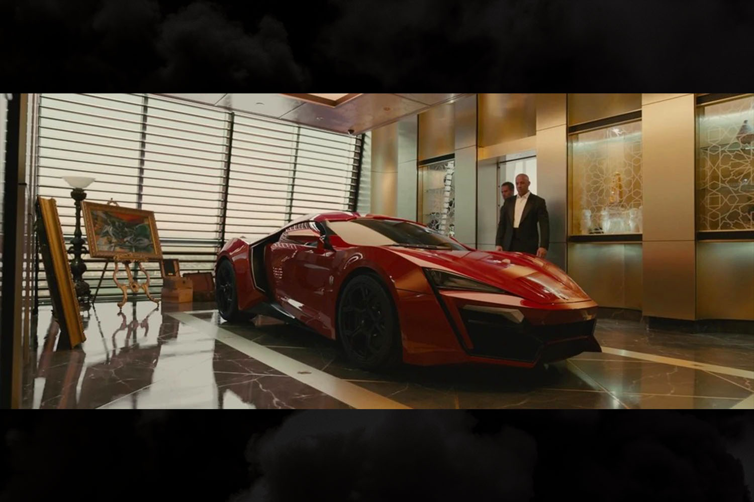 The red W Motors Lykan HyperSport driven by Dominic Toretto (Vin Diesel) in Furious 7, and eventually jumped between skyscrapers