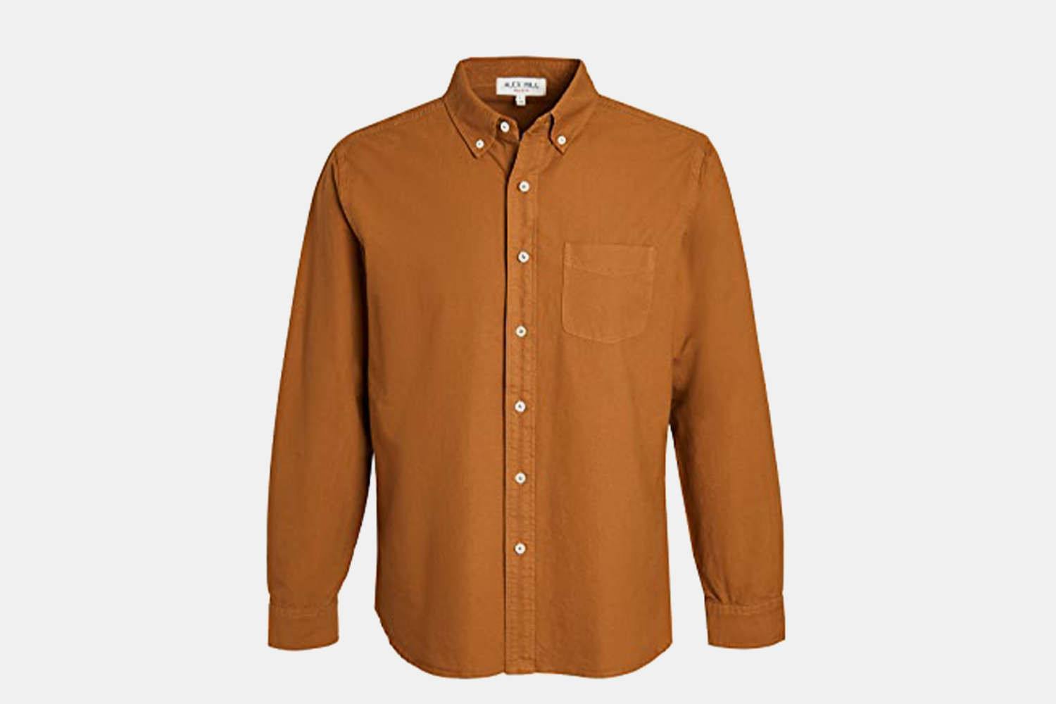 Alex Mill's Overdyed Oxford Shirt in a Golden Khaki color, also on sale in a pastel pink