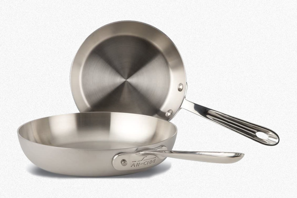 Two All-Clad stainless steel frying pans