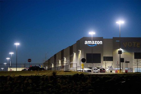 The Amazon.com, Inc. BHM1 fulfillment center is seen before sunrise on March 29, 2021 in Bessemer, Alabama