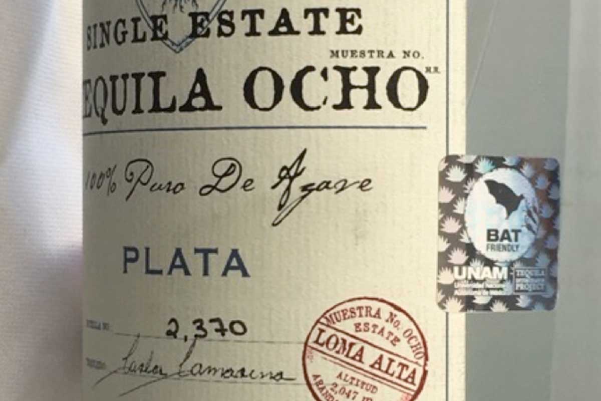 The "Bat Friendly" label on a bottle of Tequila Ocho