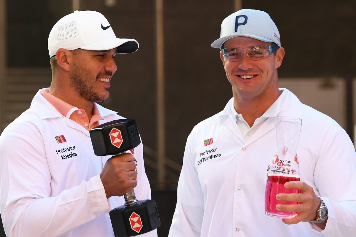 Brooks Koepka and Bryson DeChambeau in Abu Dhabi in 2020.