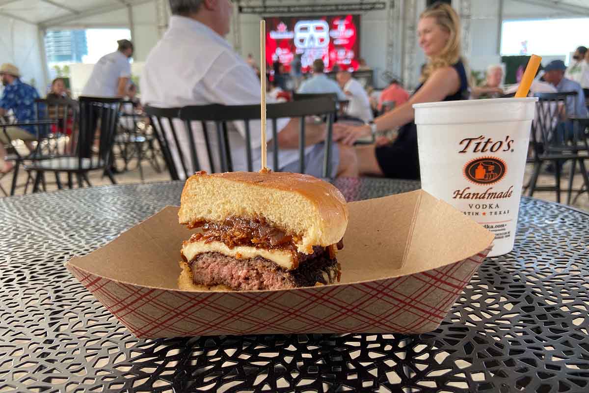 A burger with fried queso at SOBEWFF 2021