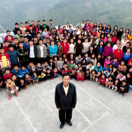 A family photograph of the Ziona family on January 30, 2011 in Baktawang, Mizoram, India.