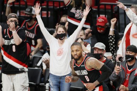 Home fans cheering during a Trail Blazers vs Nuggets NBA game