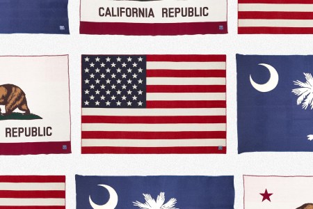 American flag, California state flag and South Carolina state flag blankets made by Faribault Woolen Mill Co. in Faribault, Minnesota