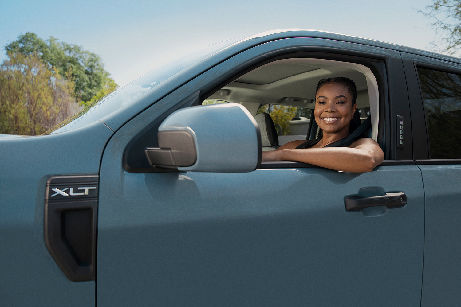 Actress Gabrielle Union driving the new 2022 Ford Maverick pickup truck
