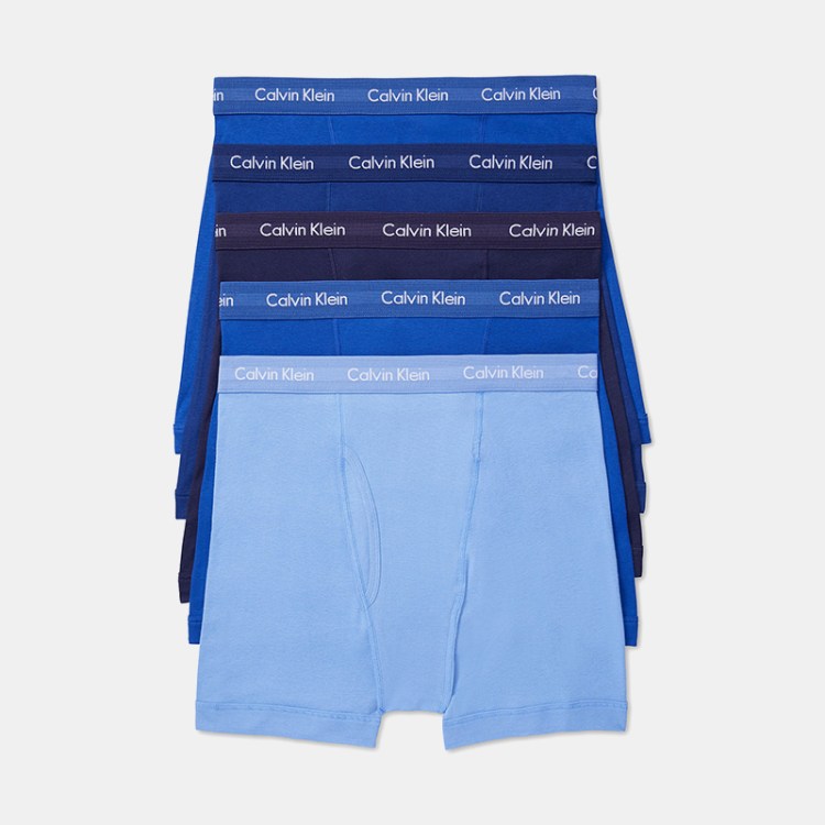 Five pairs of Calvin Klein men's boxer briefs in blue