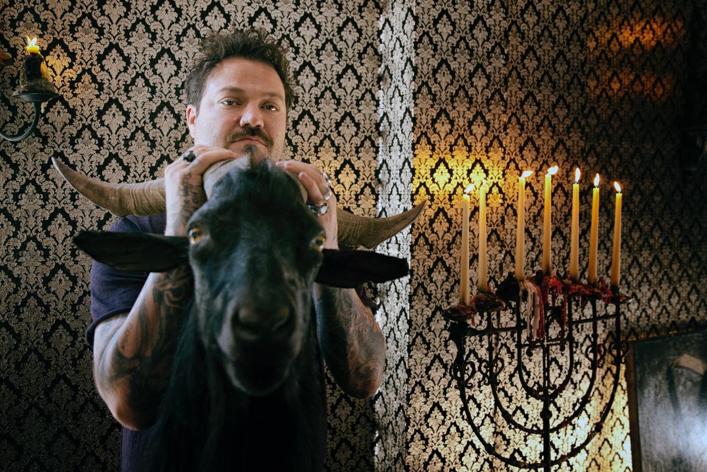 Bam Margera with a goat taxidermy