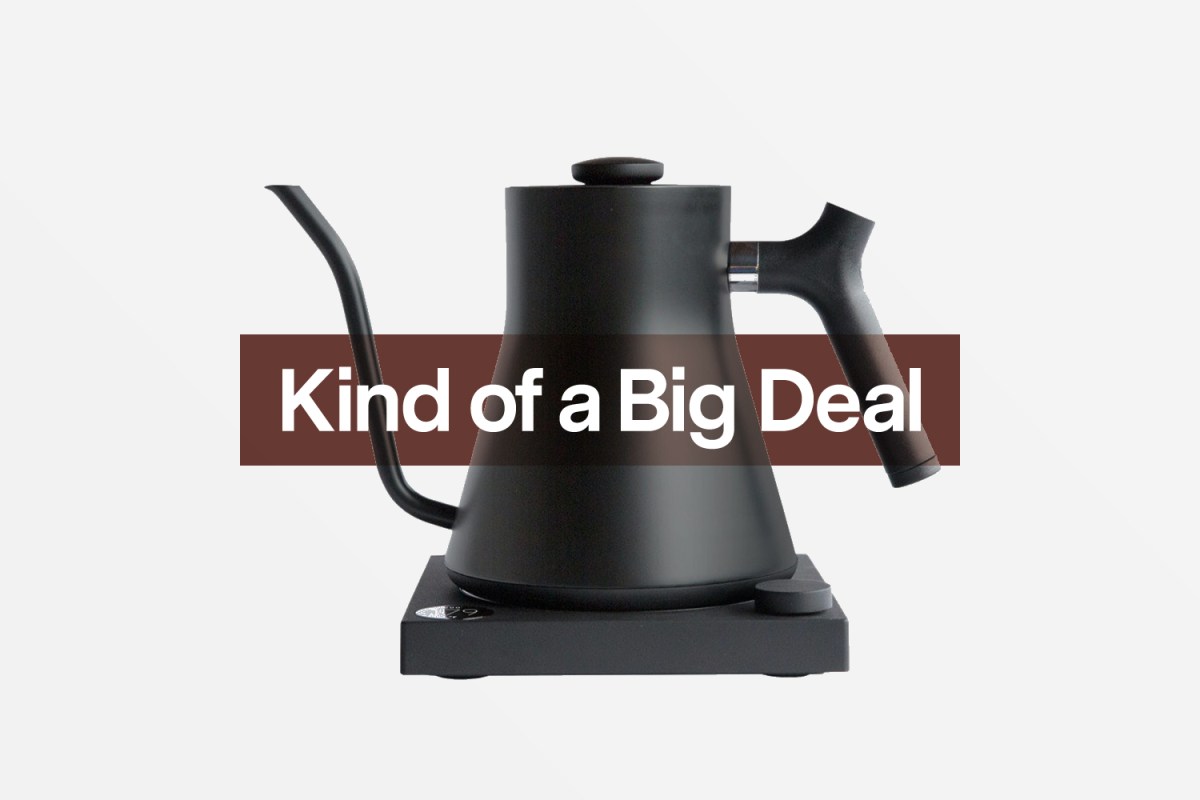 A black electric kettle from Stagg