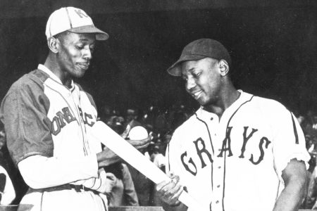 Pro baseball players Satchel Paige and Josh Gibson of the Negro Leagues