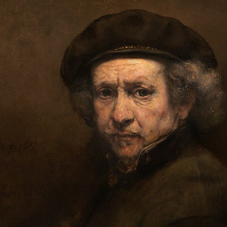 Dutch master painter Rembrandt van Rijn in his work "Self-Portrait with Beret and Turned-Up Collar"