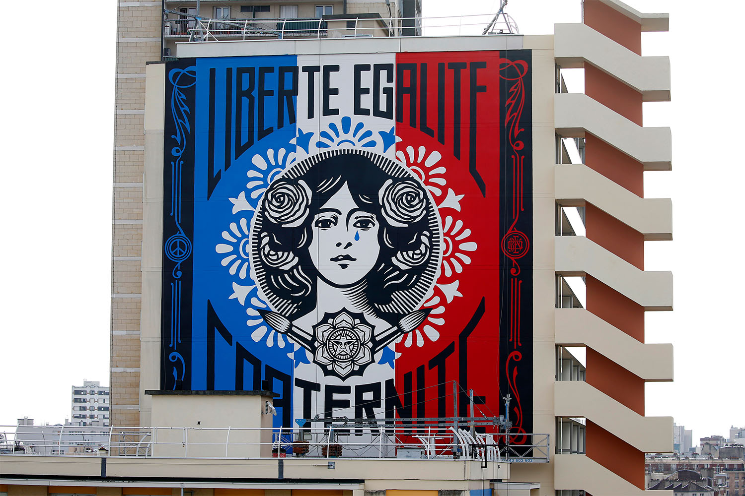 Shepard Fairey's "Marianne" mural in Paris, France
