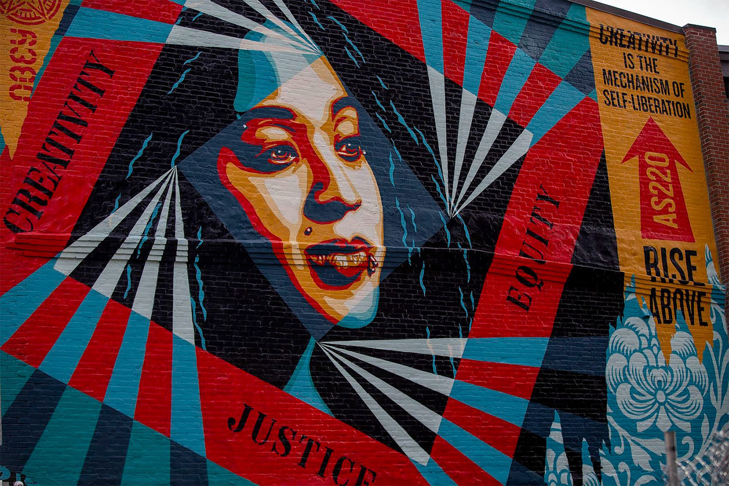 Shepard Fairey's "Creativity, Equity, Justice" mural in Providence, Rhode Island