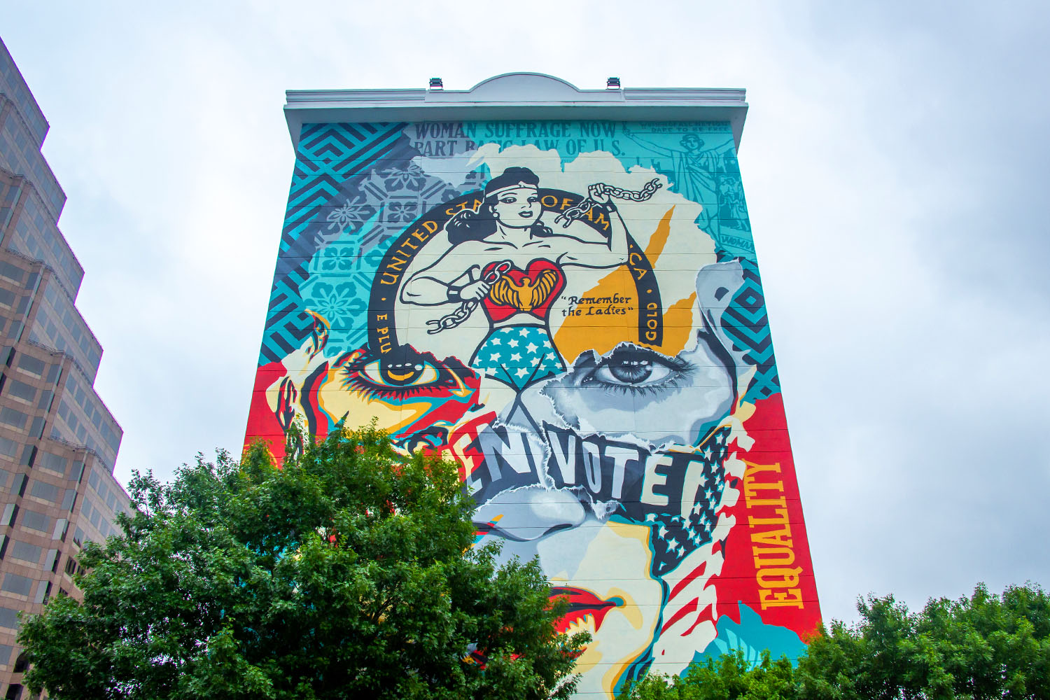 Shepard Fairey's mural "The Beauty of Liberty and Equality" in Austin, Texas