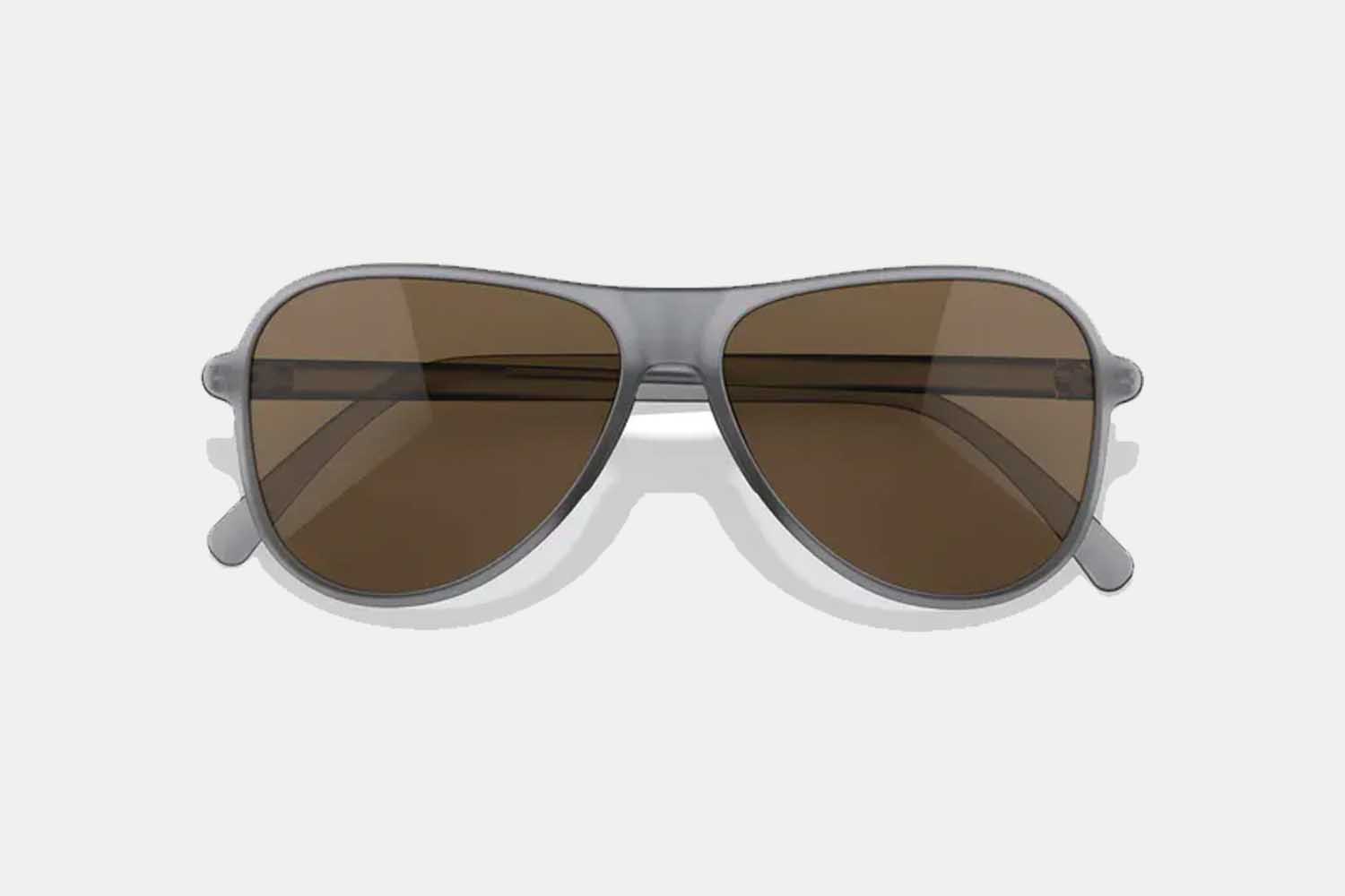 Sunski Foxtrot aviator sunglasses in a matte mist amber color. The men's shades are on sale at Huckberry.