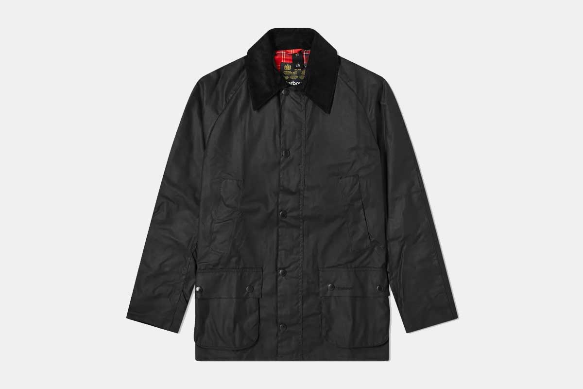 The men's Ashby Wax Jacket from Barbour, a classic waxed jacket that's currently on sale at End Clothing
