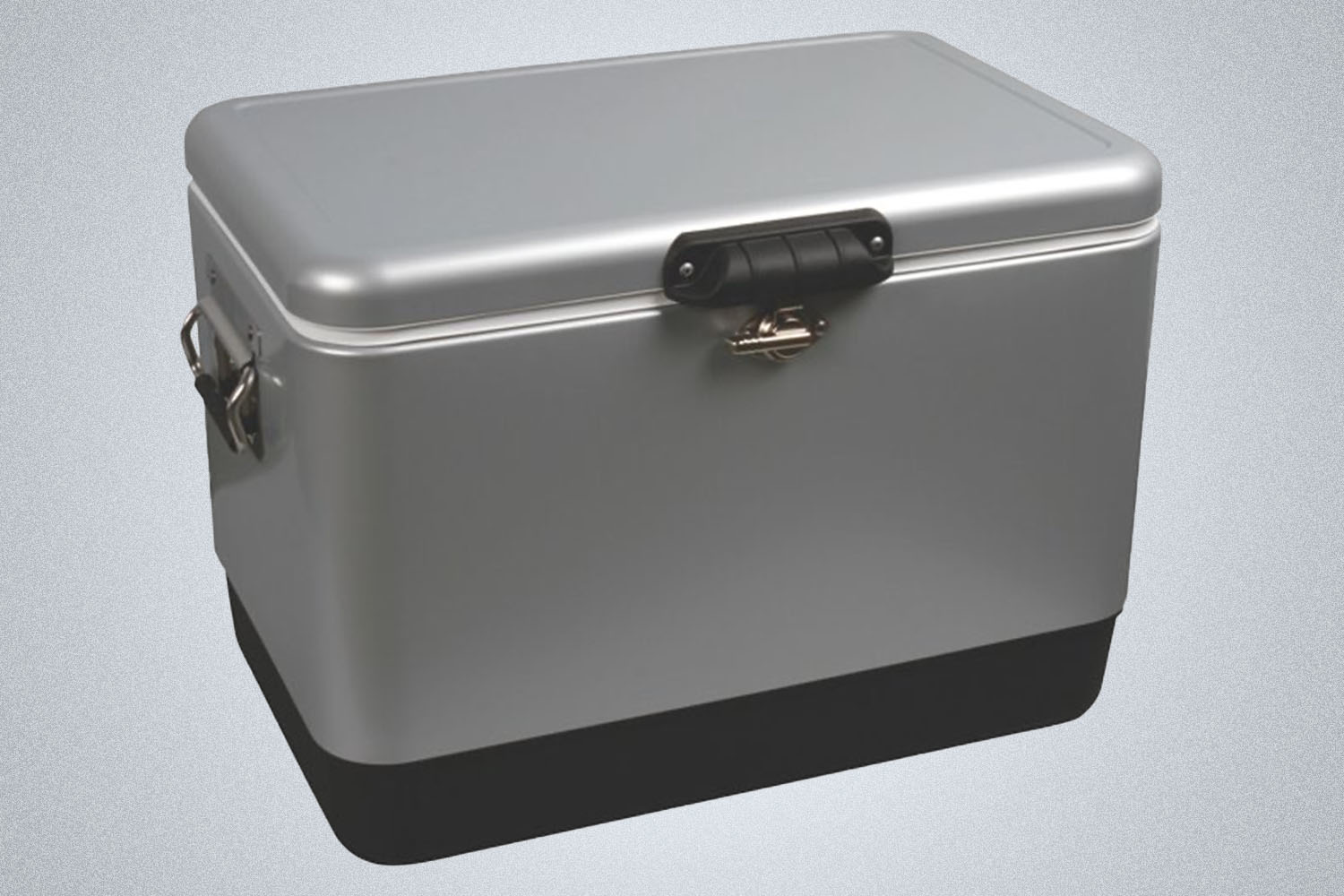 a grey coleman vintage style cooler  on a grey background 