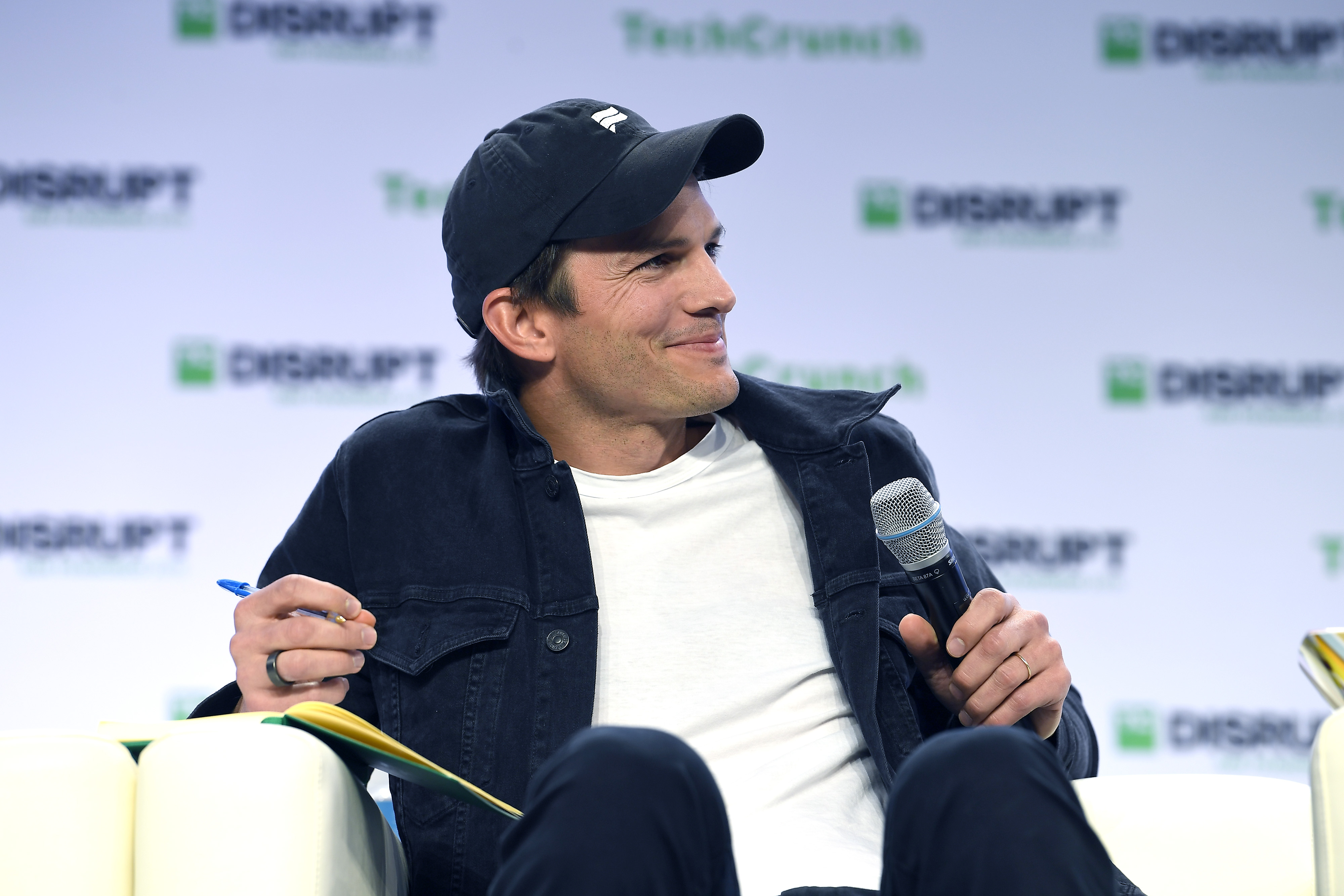 Ashton Kutcher speaks onstage during TechCrunch Disrupt San Francisco 2019 at Moscone Convention Center on October 04, 2019 in San Francisco, California. The actor's hygiene habits have come under scrutiny.