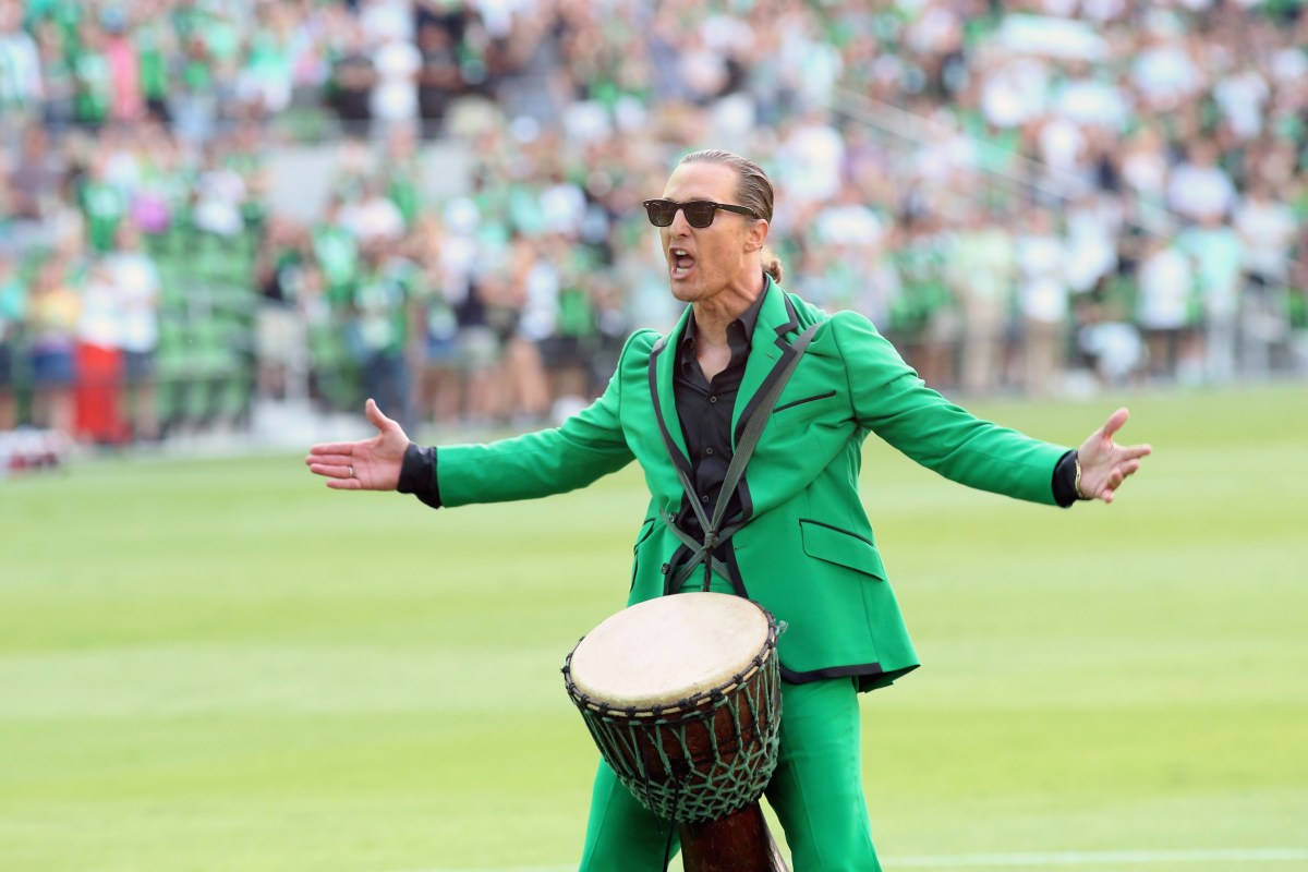Matthew McConaughey performs before the start of the inaugural home game between the San Jose Earthquakes and Austin FC at Q2 Stadium on June 19, 2021 in Austin, Texas.