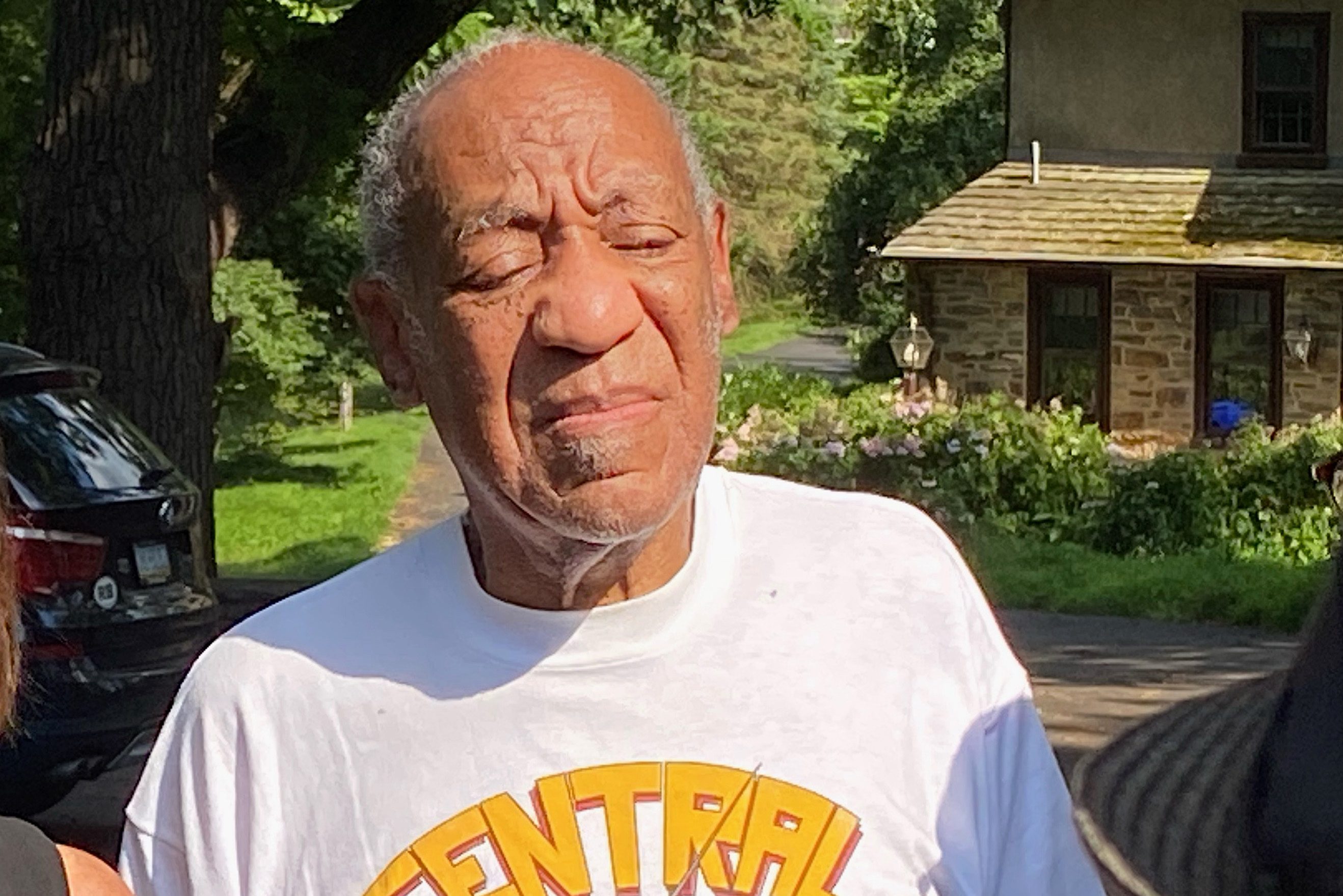 Bill Cosby speaks to reporters outside of his home after being released from prison on June 30, 2021.