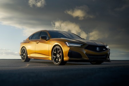 The 2021 Acura TLX Type S, a powerful new four-door sedan in gold. Can this be the starting point for Acura's electric car transformation.