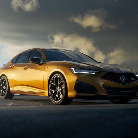 The 2021 Acura TLX Type S, a powerful new four-door sedan in gold. Can this be the starting point for Acura's electric car transformation.