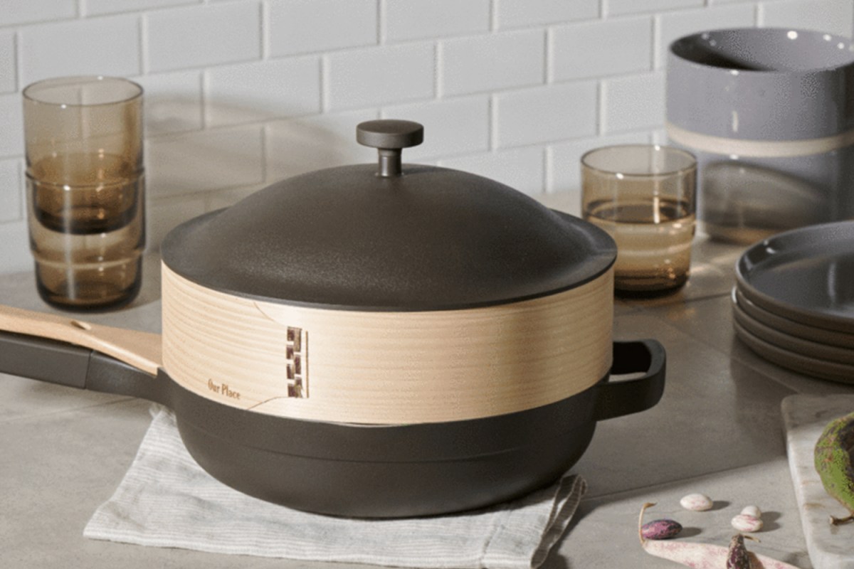 The cult-favorite Always Pan with a Spruce Steamer attached, a cookware attachment that's included for free for a limited time