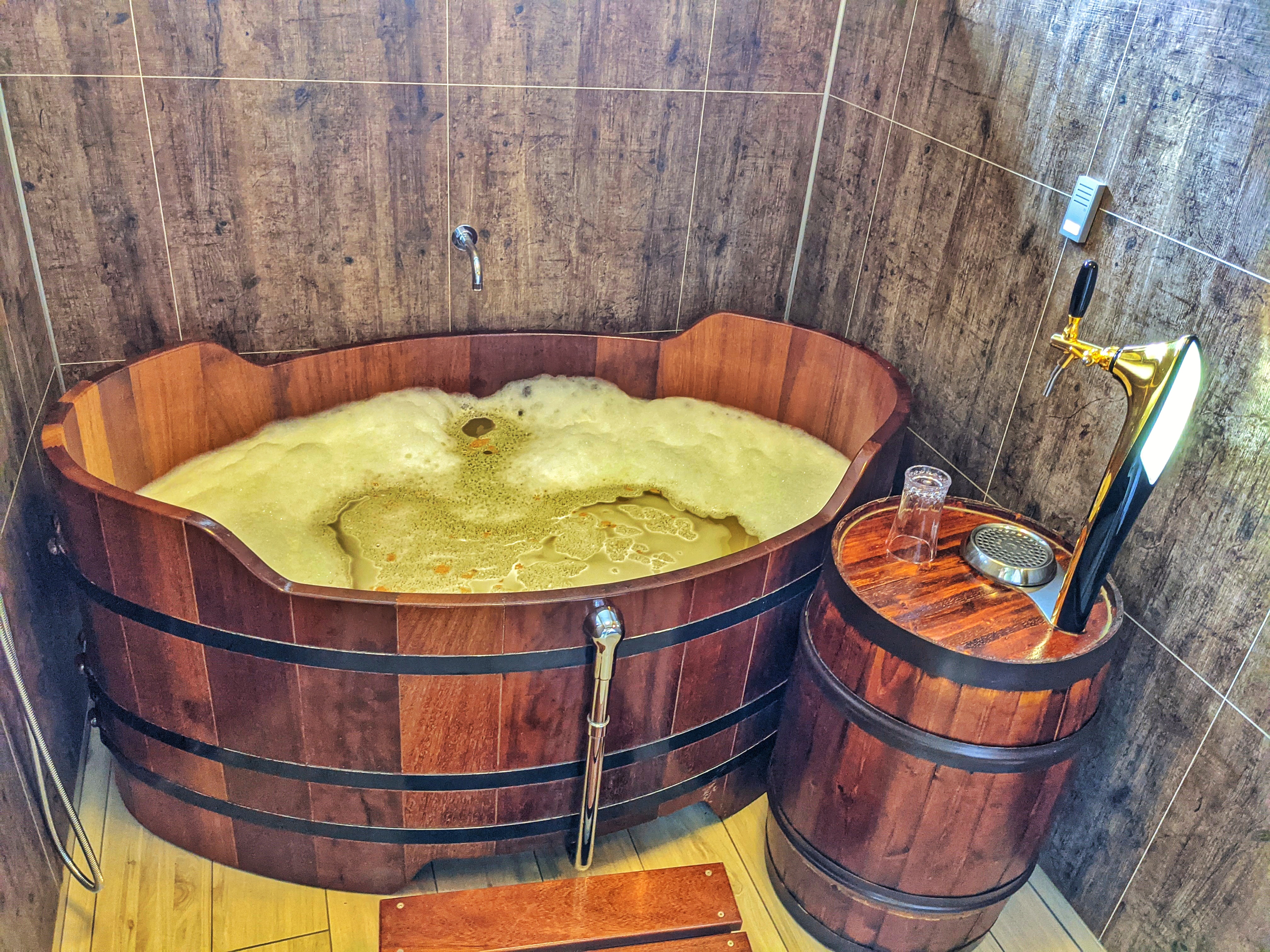 A soaking tub at the beer spa in Iceland