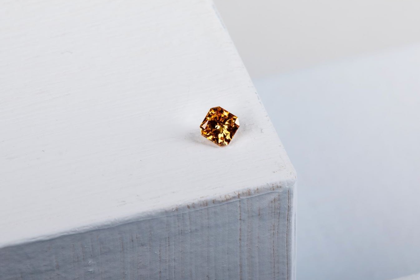 A square, color diamond from Eterneva diamond, a new Mark Cuban-backed startup that turns cremated ashes into diamonds