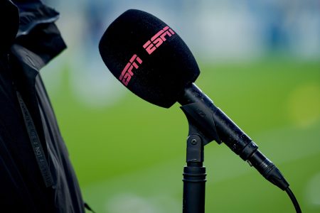The ESPN logo on a mic