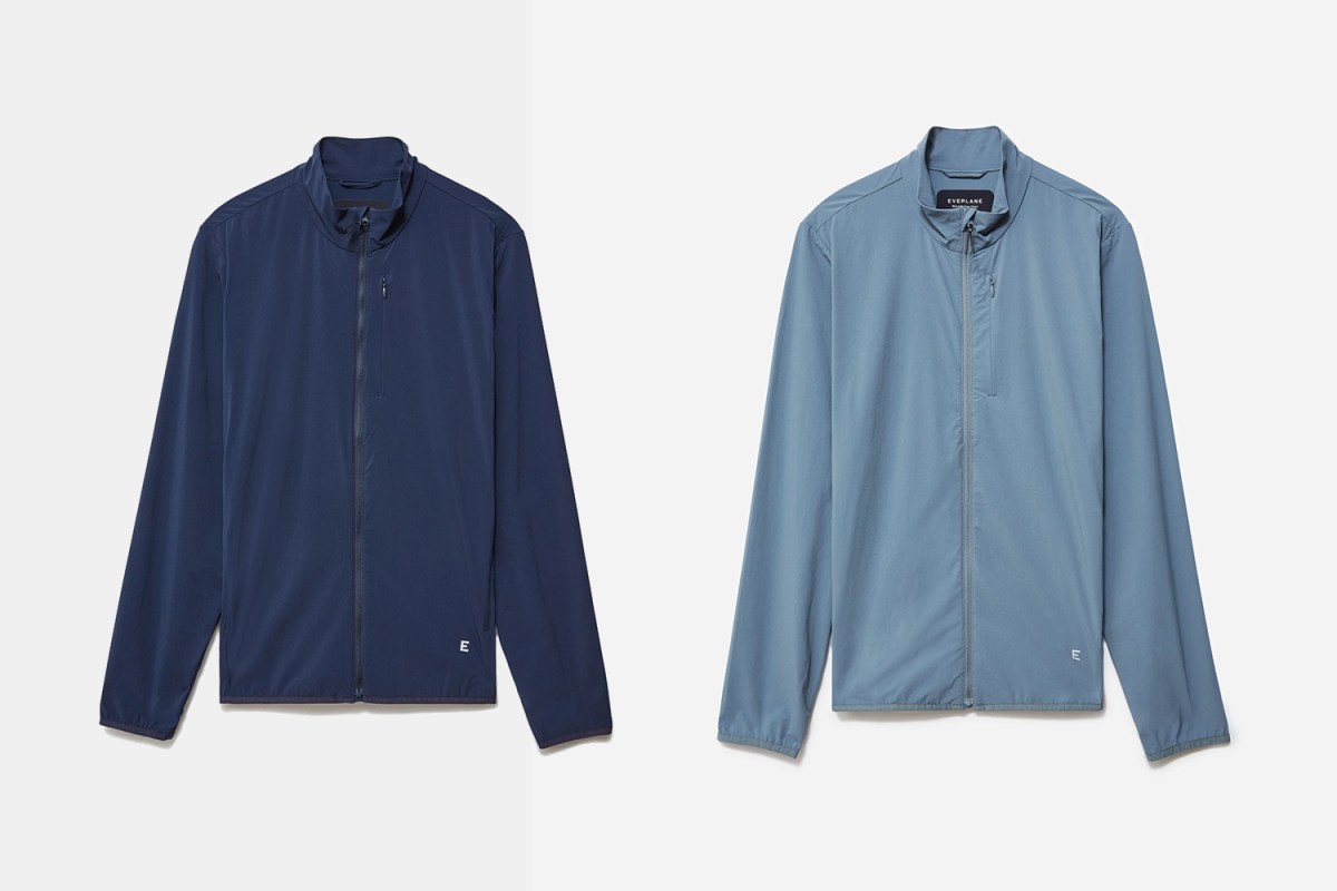 Everlane Sport Soft-Shell Jacket in Navy and Light Blue