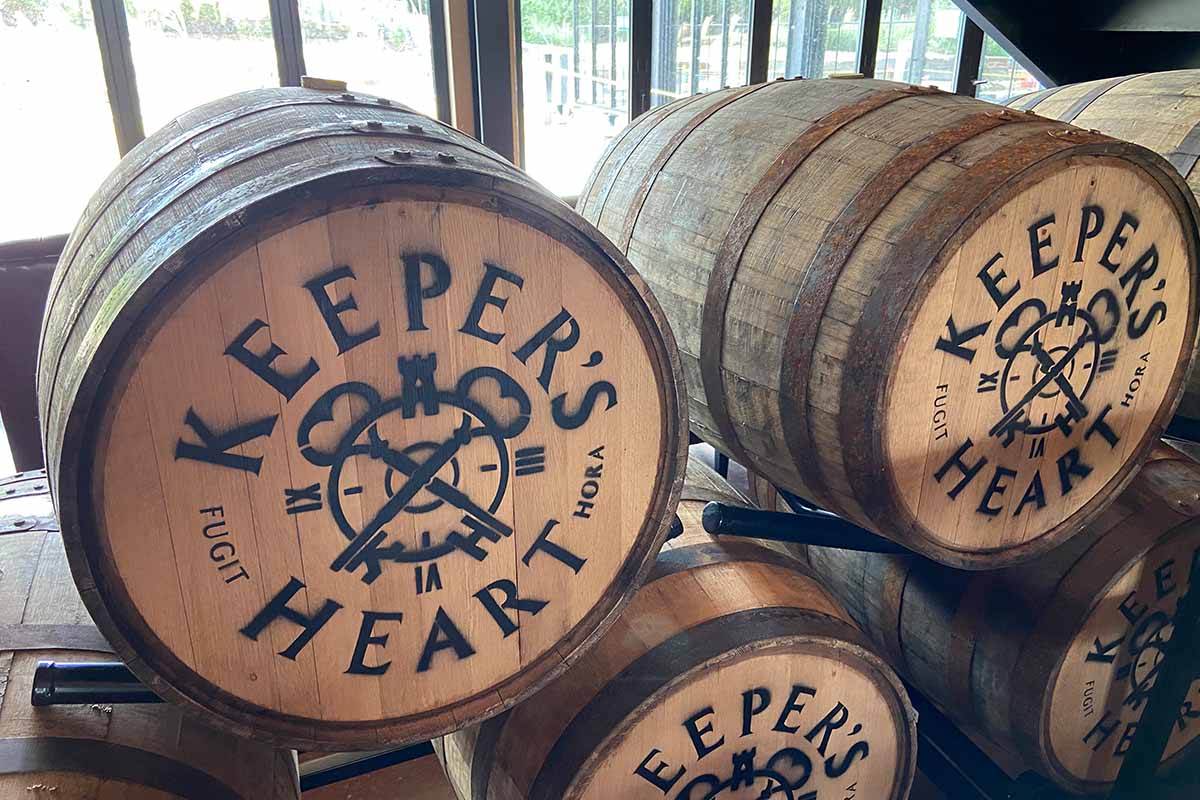 Barrels of Keeper's Heart whiskey