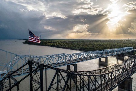 At the Vicksburg bridge in Mississippi looking west into Louisiana.