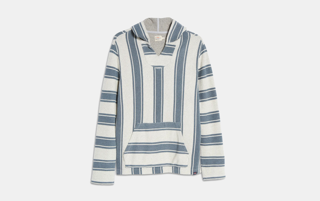 Faherty Baja Terry Hoodie in Blue and White Stripes